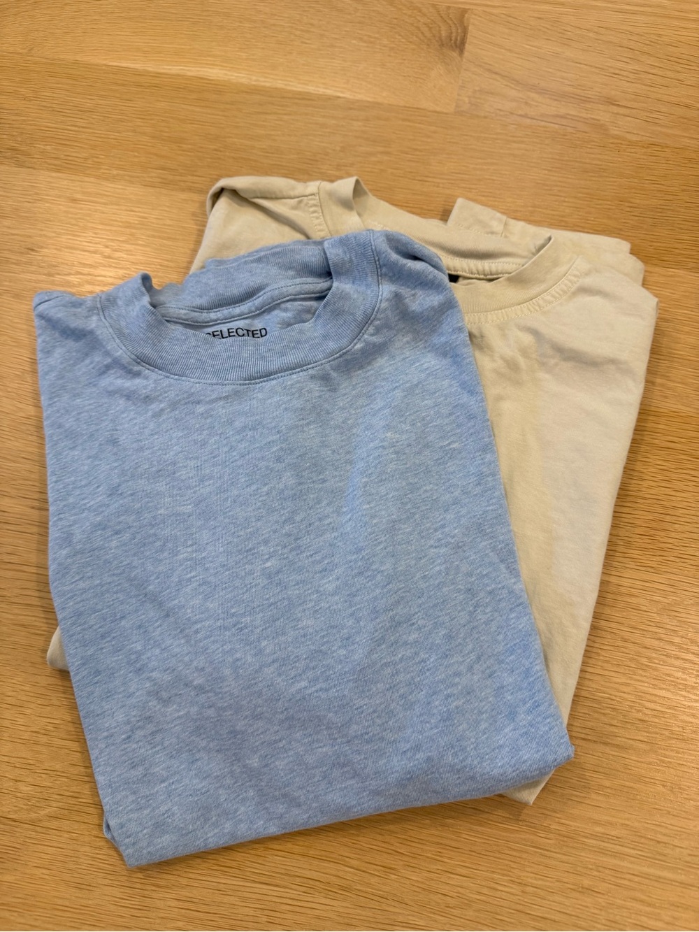 Mens Crewneck T-Shirt - Light Blue and Cream Pack of two